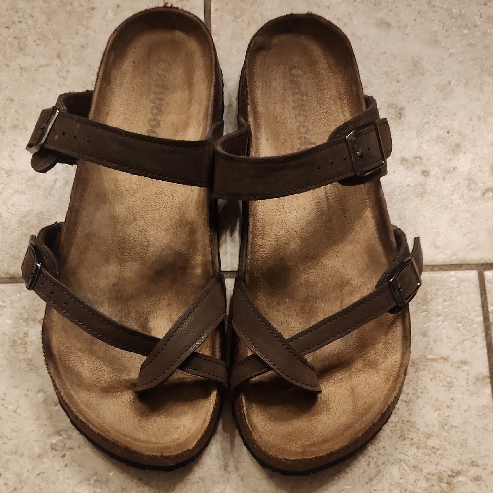 Elegant Brown Double-Strap Sandals Womens Size 10